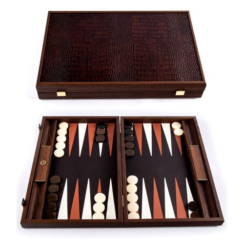 Crocodile Tote Brown Leather Backgammon Board