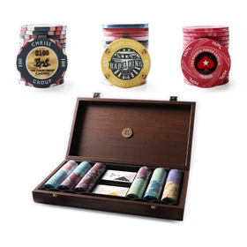 Custom 300 Chip Majestic Walnut Case Poker Set - Cards Clay Ceramic