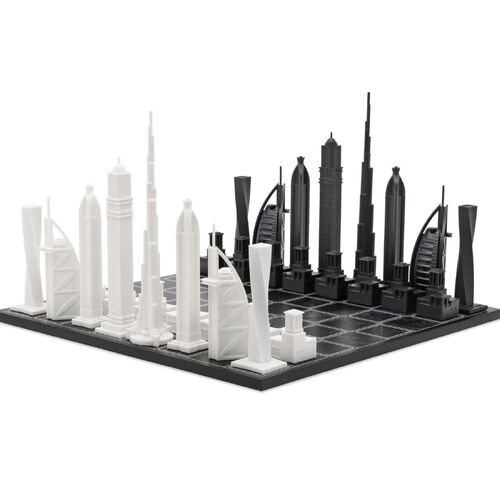 Skyline Chess Dubai City Map Wood Board
