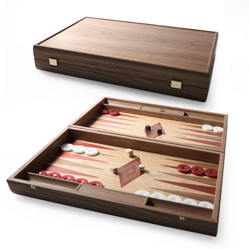Manopoulos Oak and American Walnut Backgammon Board (Red)