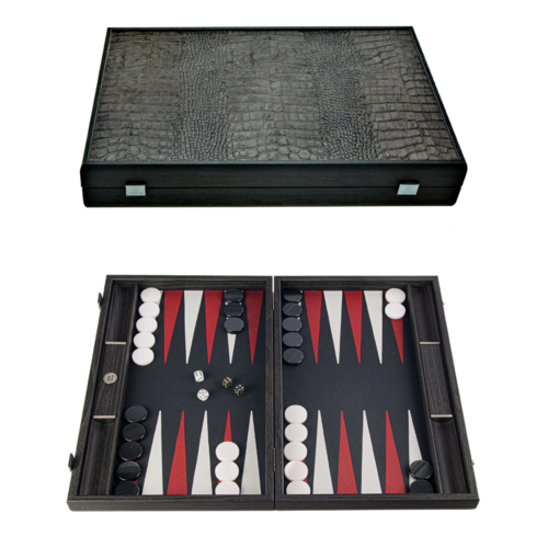 Crocodile Tote Grey Leather Backgammon Board