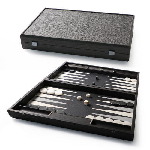 Manopoulos Black Leatherette Backgammon Board