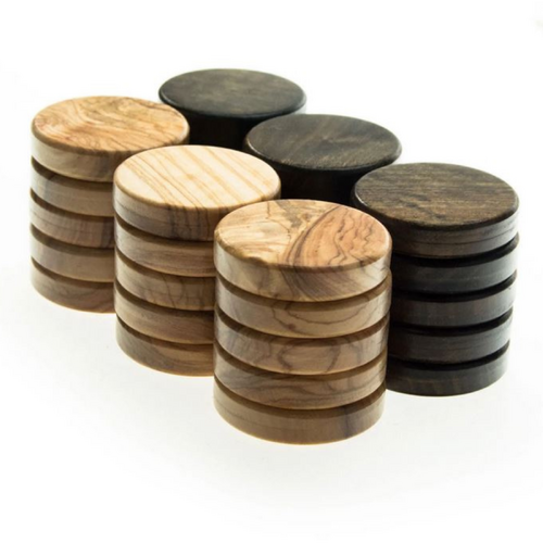 Backgammon Checkers Olive Wood Dark and Light