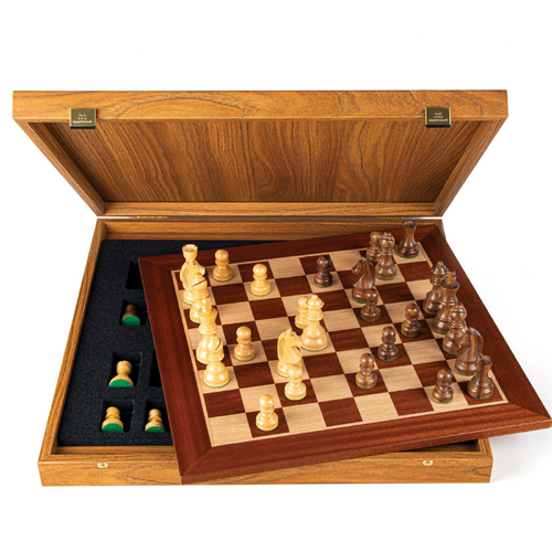 Manopoulos Mahogany Wooden Staunton Chess Set 