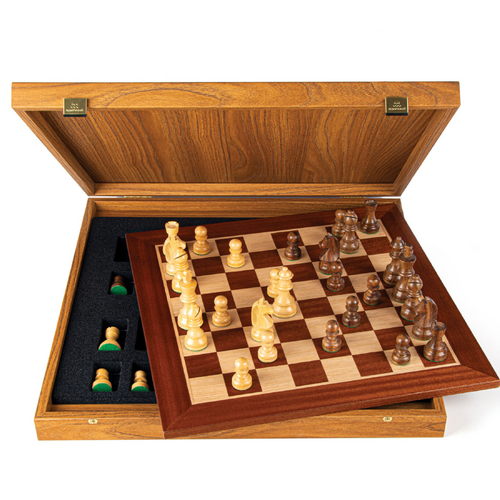 Manopoulos Mahogany Wooden Staunton Chess Set