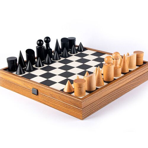 Bauhaus Black and White Chess Set 34cm x 34cm